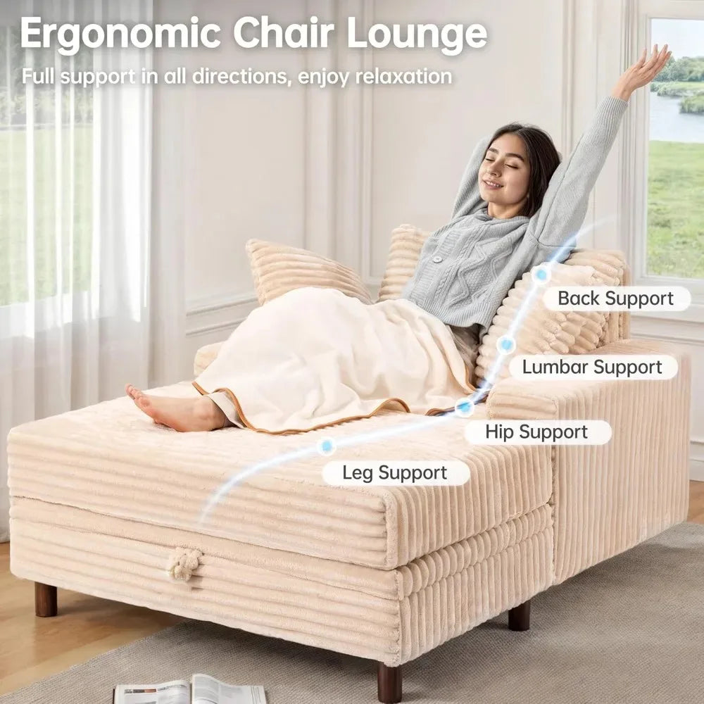 54" Oversized Chaise Lounge Chair Indoor, Comfy Sofa Bed with Storage and Ottoman, Upholstered Reading Chairs, Cloud Couches