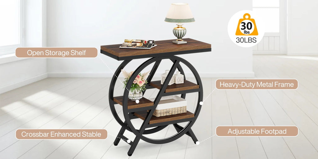 Tribesigns End Table for Living Room, 3-Tier Narrow Side Table with Storage, Wood Sofa Side Table with Geometric Metal Frame