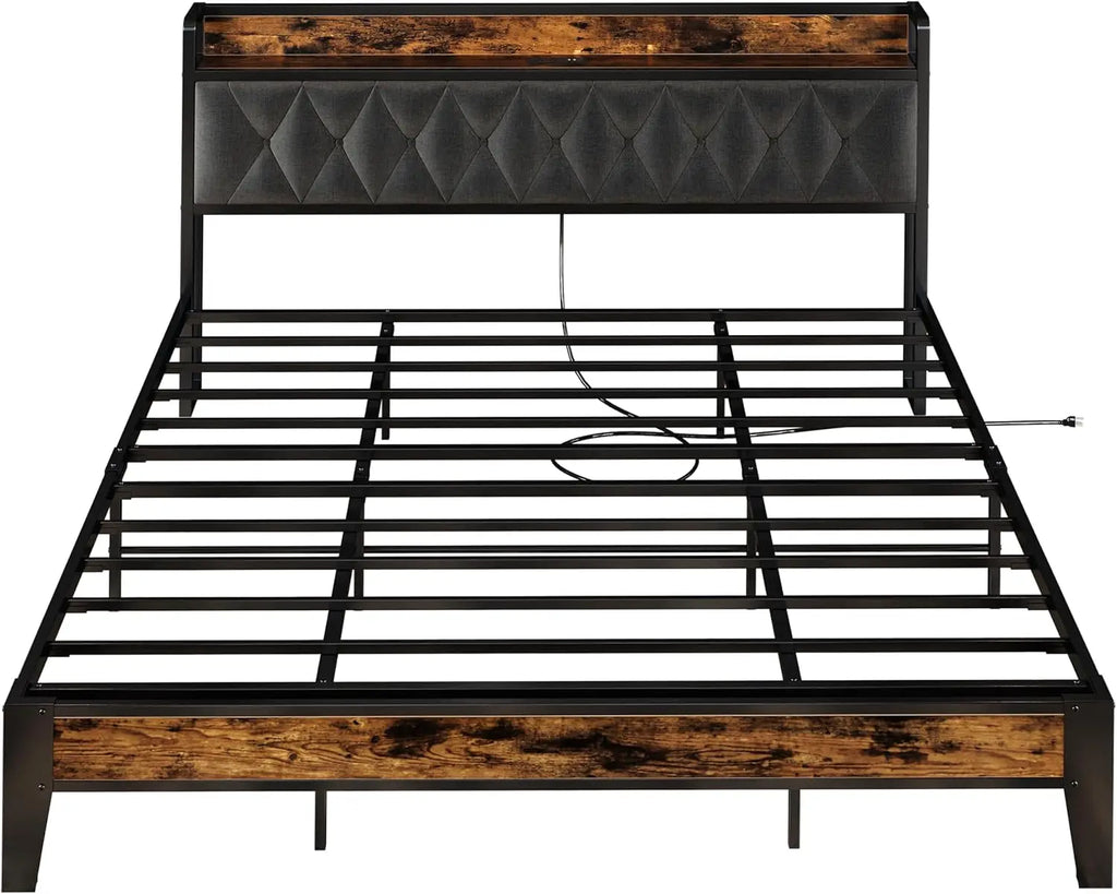 ANCTOR Twin-XL/Full/Queen/King Bed Frames, Storage Headboard with Outlets, No Noise, No Box Springs Needed