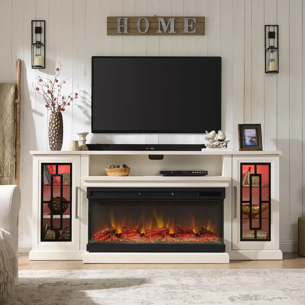 Modern 75" Electric Fireplace TV Stand 3-Sided Glass LED Media Entertainment Center Console Table for TVs up to 80/85"