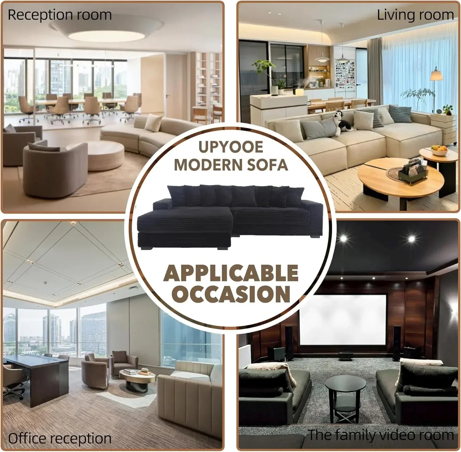 111'' Modern Sectional Sofa, L-Shaped Corduroy Couch with Left Chaise Daybed, Extra-Wide Oversized Lounge