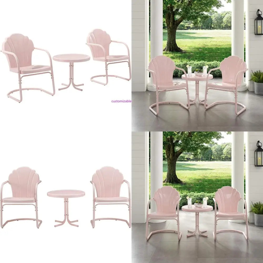 Retro Pink Tulip Outdoor 3-Piece Patio Chair and Side Table Set