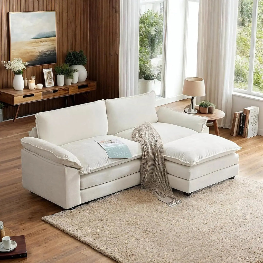 87" Convertible Sectional Sofa, L-Shaped Deep Seat Sofa Couch for Living Room, for Small Space (Creamy White)