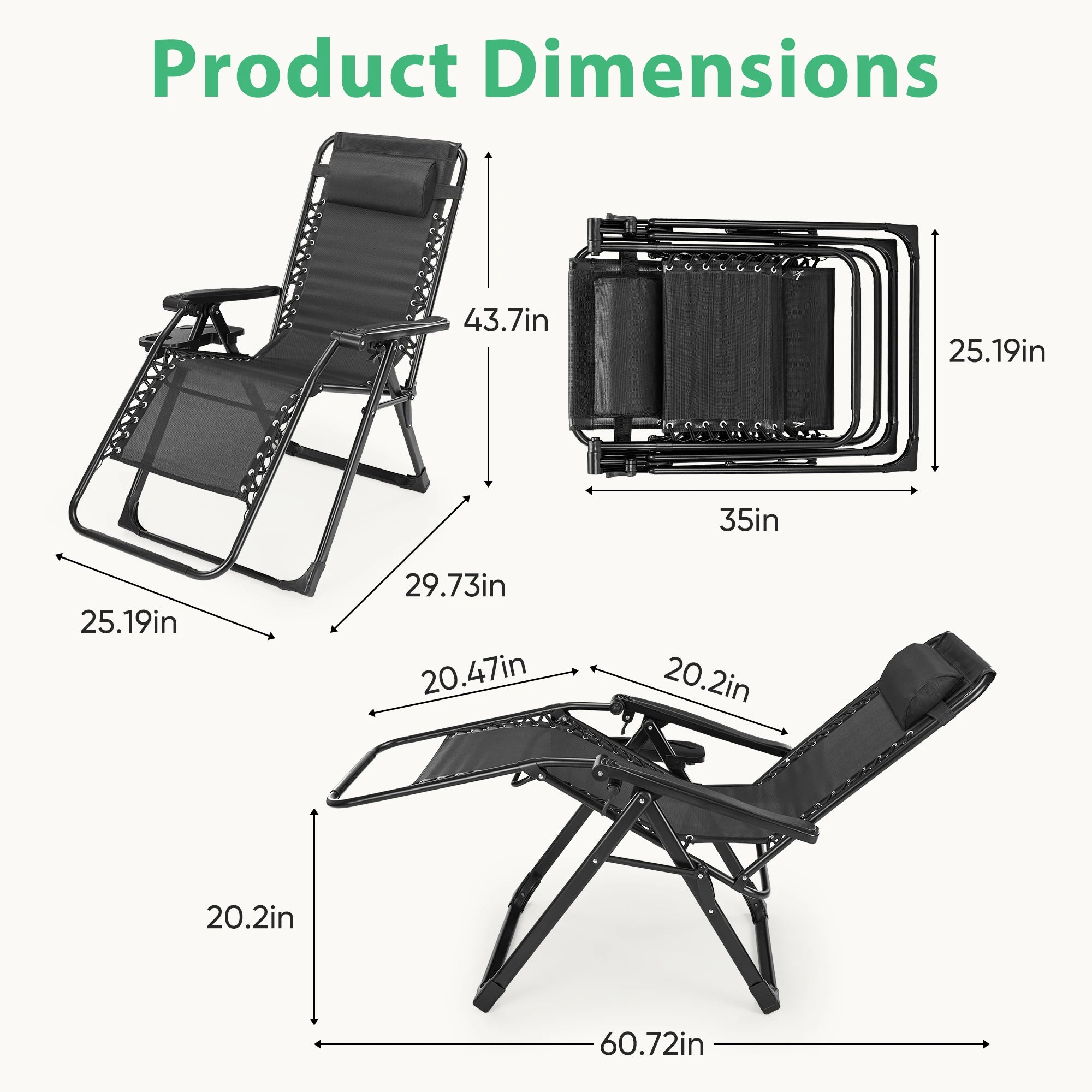 Zero Gravity Recliner/ Camping/ Patio Lounge Chair/ Folding/ Portable with Cup Holder Trays Removable Cushion For Outdoor Garden