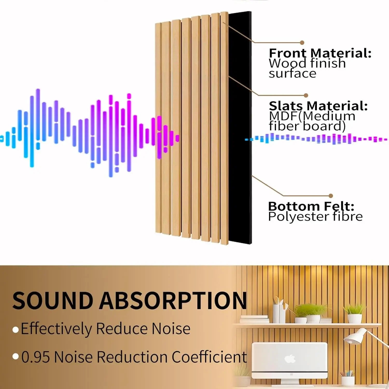 Wood Slat Wall Panels - Modern Wood Panels for Wall, 3D Fluted Sound Absorbing Panel with Wood Finish