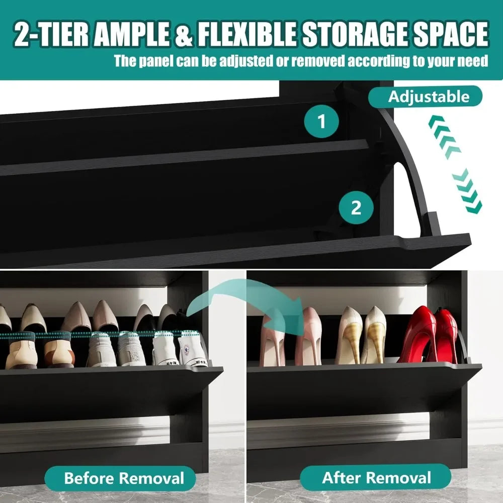 Shoe Storage Cabinet for Entryway with 3 Flip Drawers, Sturdy Wood Hidden Shoe Storage, Freestanding Narrow Slim Shoe Organizer