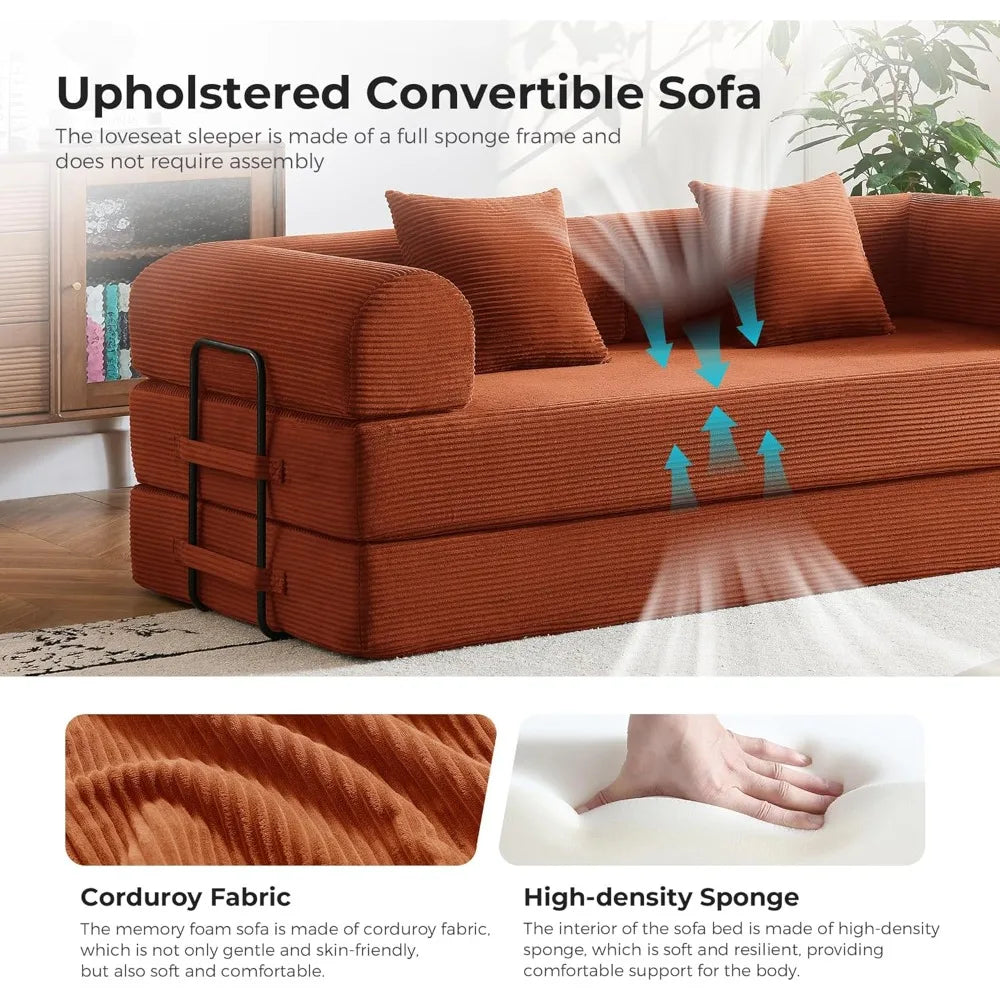 5-in-1 Convertible Sofa Bed | 79" Modular Sleeper with Fixed Frame & No Assembly | Boneless Compression & Pull Out Bed