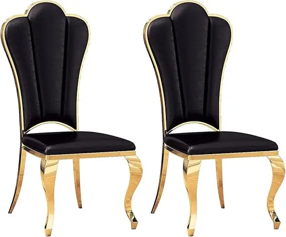 Modern Leather Dining Chairs Set of 2, Elegant Shell Shape Comfy Upholstered Dining Room Chairs w/Unique High Backrest Stainless