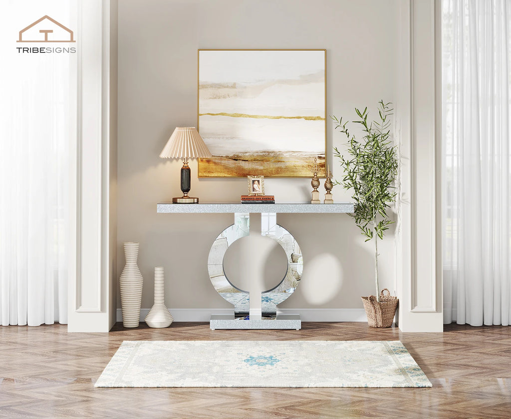43.3-Inch (110cm) Mirrored Console, Entryway Table with Thickened Mirror Finish Tabletop