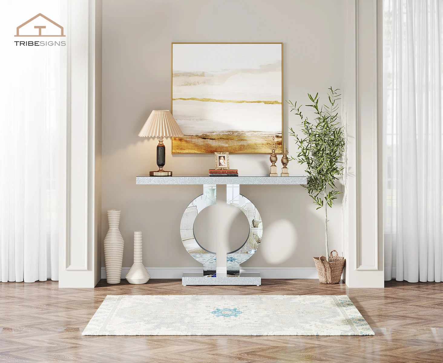 43.3-Inch (110cm) Mirrored Console, Entryway Table with Thickened Mirror Finish Tabletop