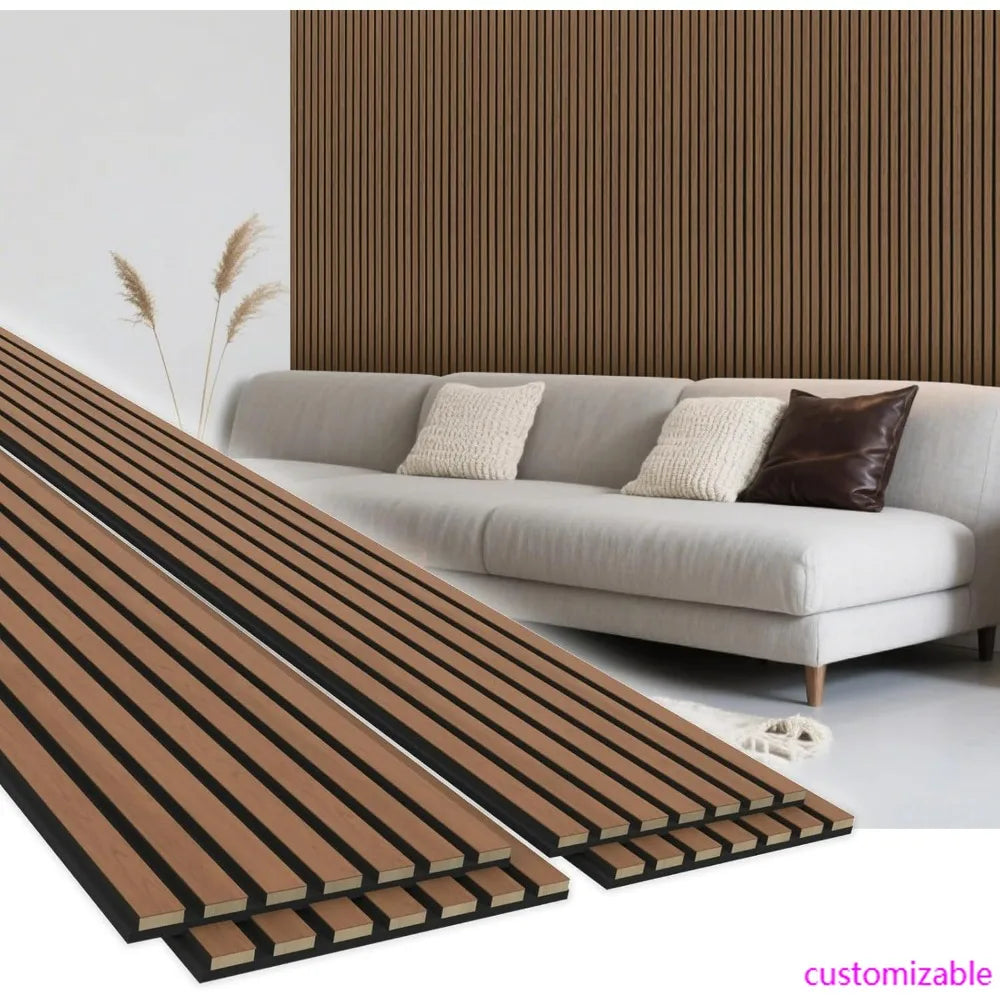Set of 4 Walnut 94.5 x 11 cm Acoustic 3D Wall Panels for Home and Office Decor