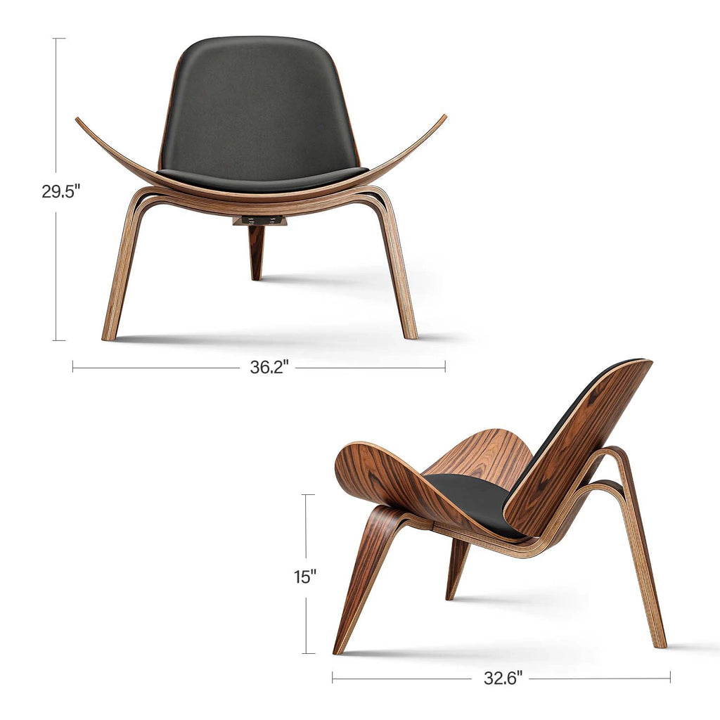 Mid Century Solid Wood Three-Legged Chair Black Faux Leather Living Room Furniture Modern Leisure Lounge Chairs