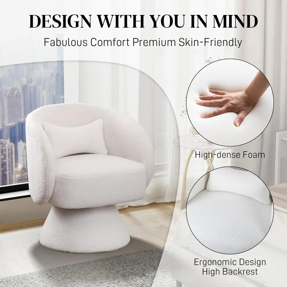 Swivel Barrel Chair, 360 Degree Modern Small Round Boucle Sherpa Swivel