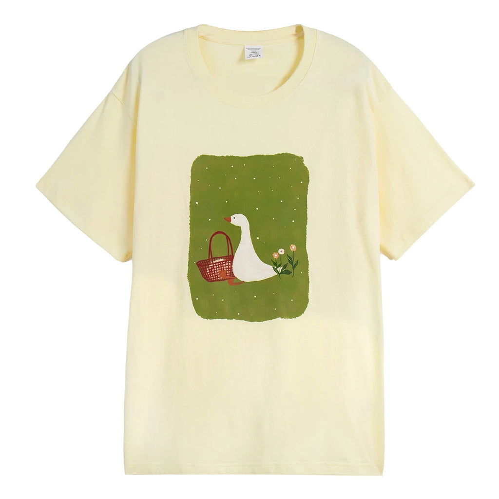 Cotton Women's Fashionable Printed T-shirt Casual Vintage Fashion Hip Hop Loose Top 230g/m³ Printing Short Sleeve