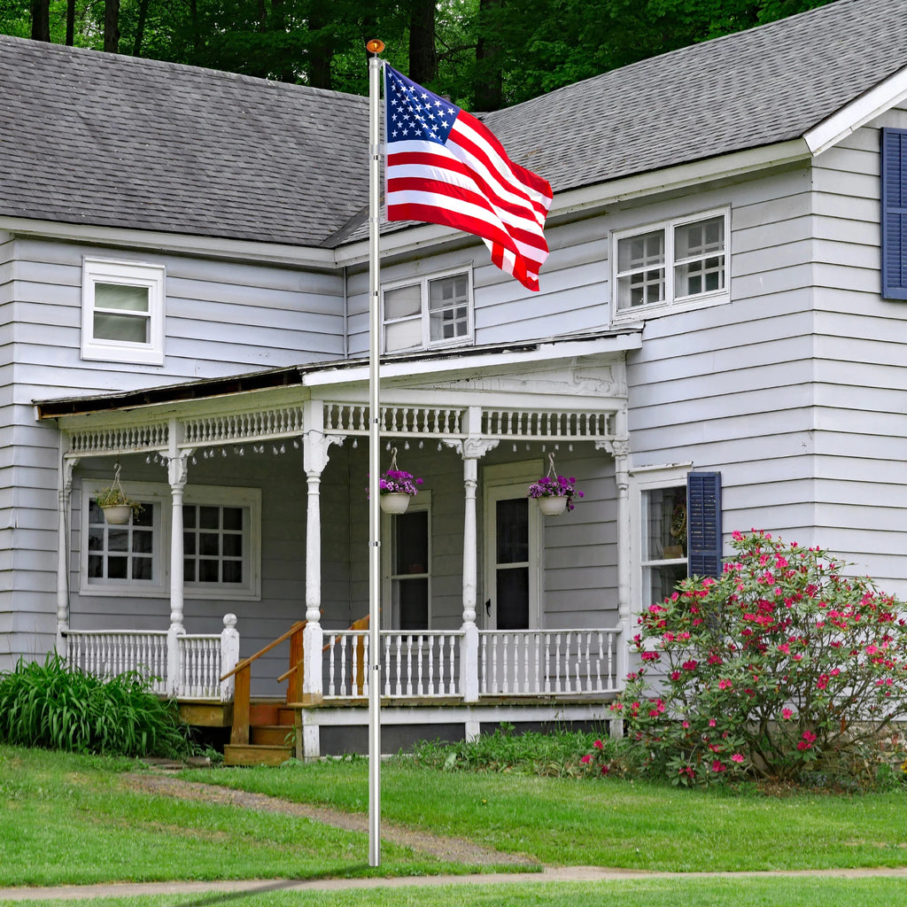 Telescopic Flag Pole Kit, 20FT Height Adjustable/ Heavy Duty Aluminum Flagpoles with 5x3 US Flag & Golden Ball Topper for Yard/ House Ground Residential Commercial