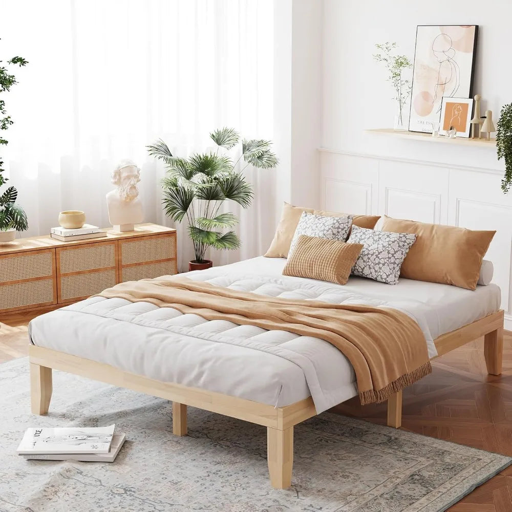 14 Inch Queen Wood Platform Bed Frame, Minimalist Mattress Foundation