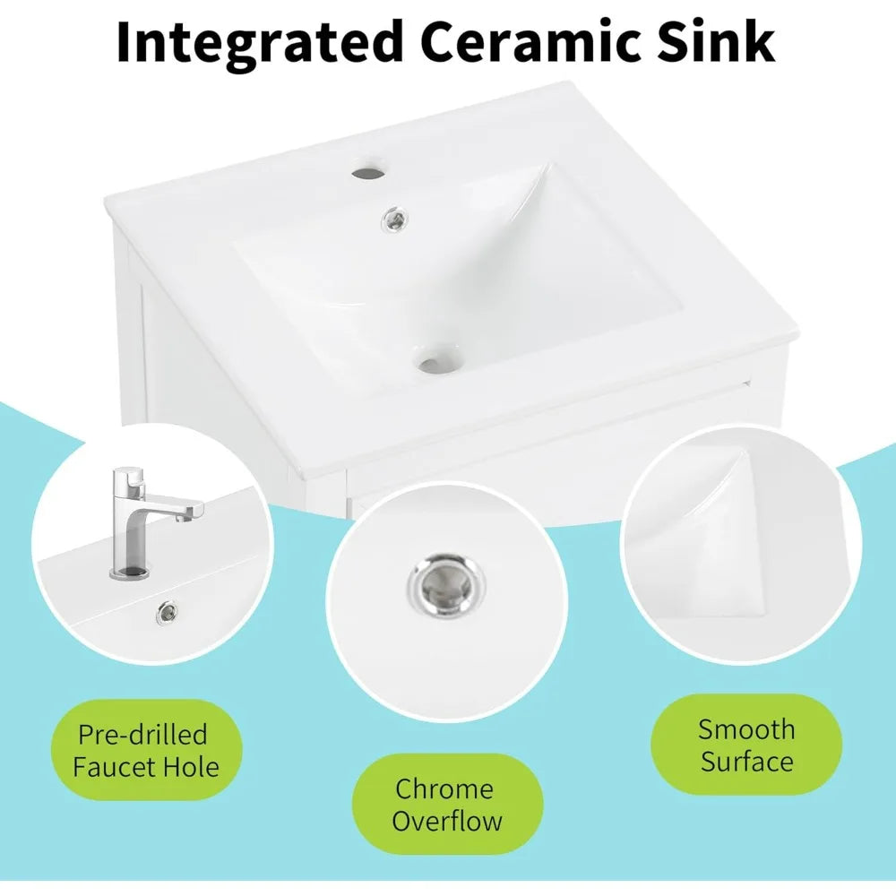 20 Inch Solid Wood and MDF Bathroom Vanity Cabinet with Undermount Sink, Storage Shelf, Single Drawer, and Soft-Closing Door