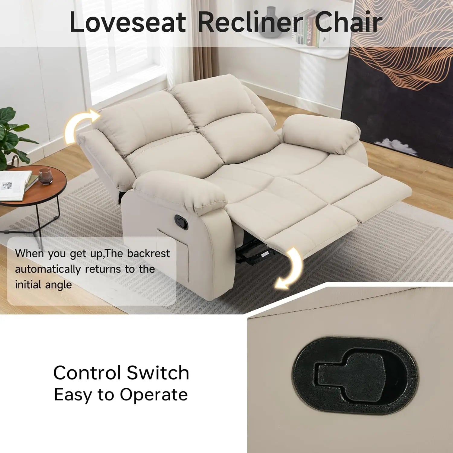 Reclining Loveseat Sofa Leather Recliner Couch 2 Seater Sofa, Home Theater Seating
