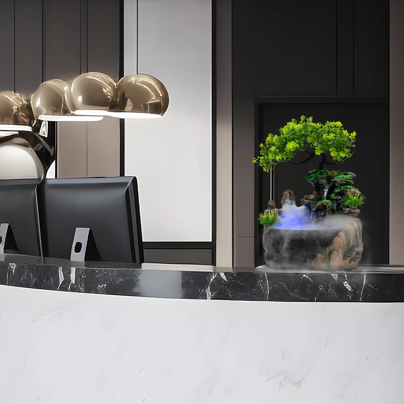 Led Lights/ Resin Rockery Flowing Water Fountain /Office/ Desktop Ornaments With Nebulizer/ Home Decoration