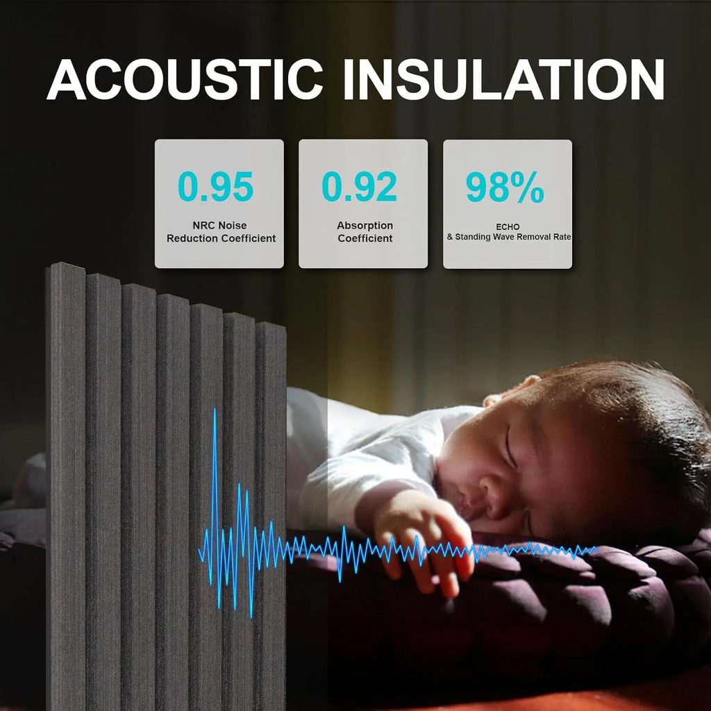 Wood Panels for Wall and Ceiling - 108 x 11 Inch Wood Slat Acoustic Panels 4 PCS - Modern Sound Absorbing Wall Panels