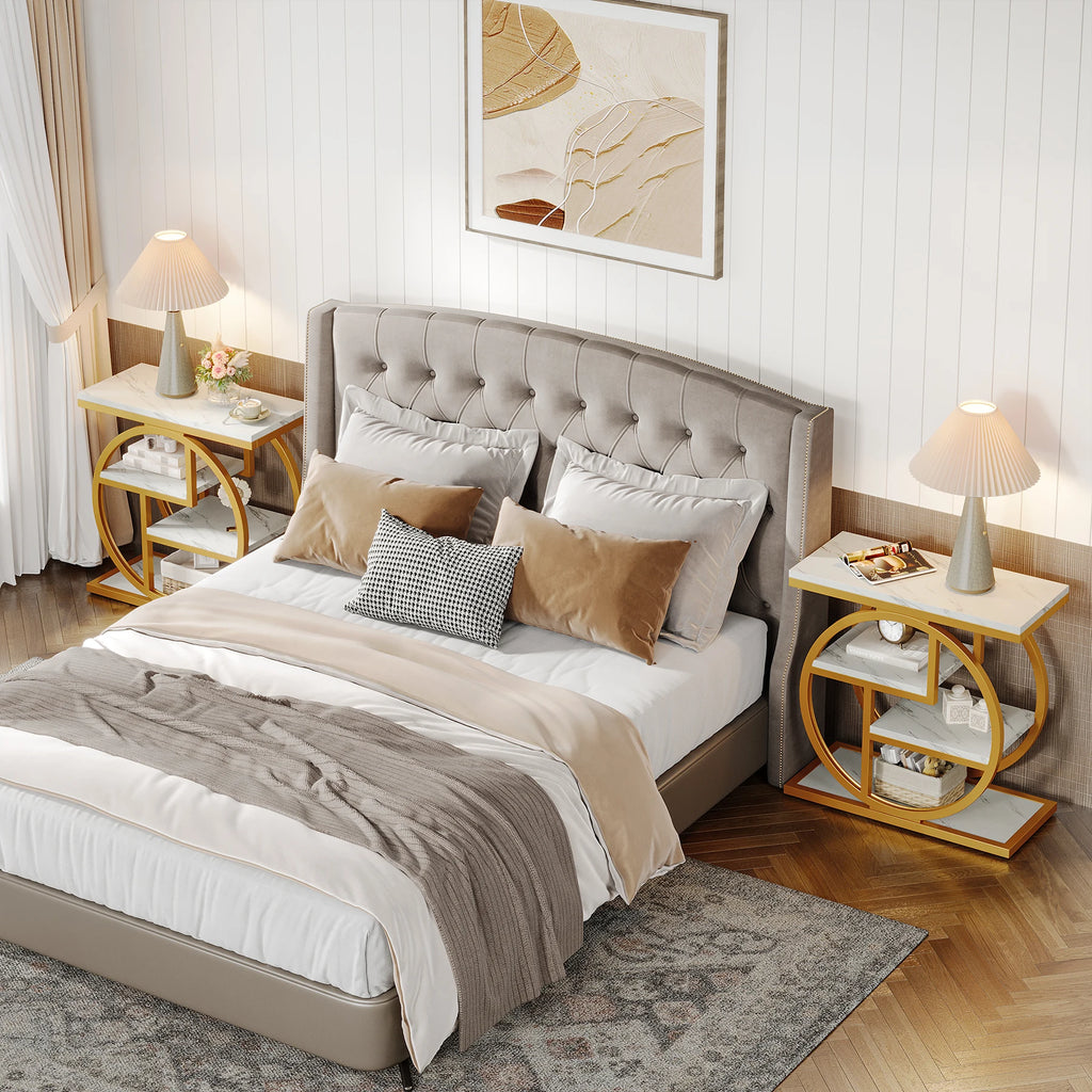 End Table for Living Room and Bedroom, 4-Tier Narrow Side Table with Storage Shelves