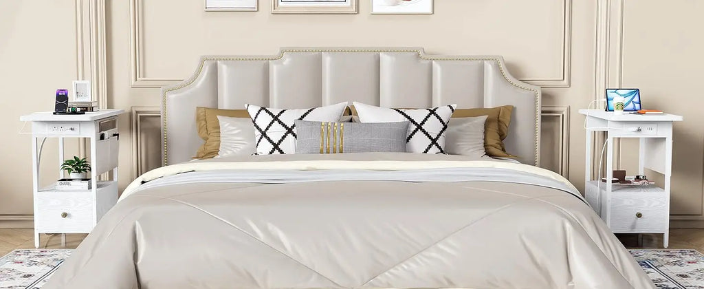 Small Side Table with Charging Station, Narrow Nightstand Bedside Tables with Storage Pocket for Living Room Bedroom, Sofa End Table