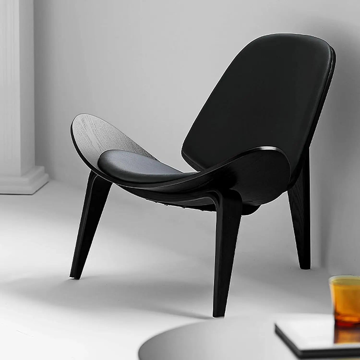 Century Modern Shell Chair, Ergonomic Accent Chair for Living Room & Bedroom, Ebony Black