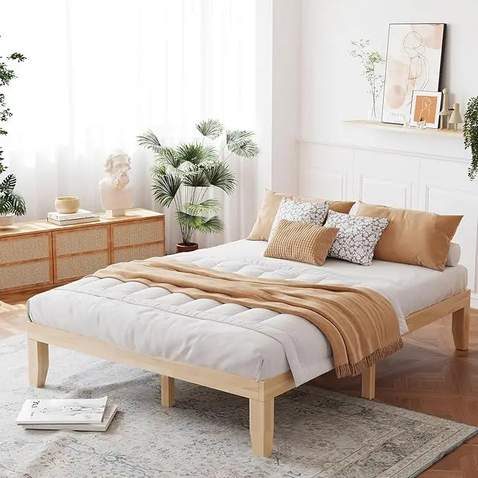 14 Inch Queen Wood Platform Bed Frame, Minimalist Mattress Foundation