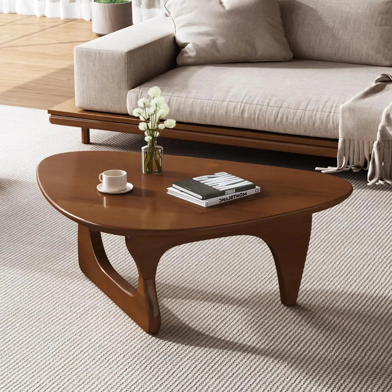 Mid Century Modern Triangle Coffee Table Solid Wood Legs Rustic Living Room Center Table