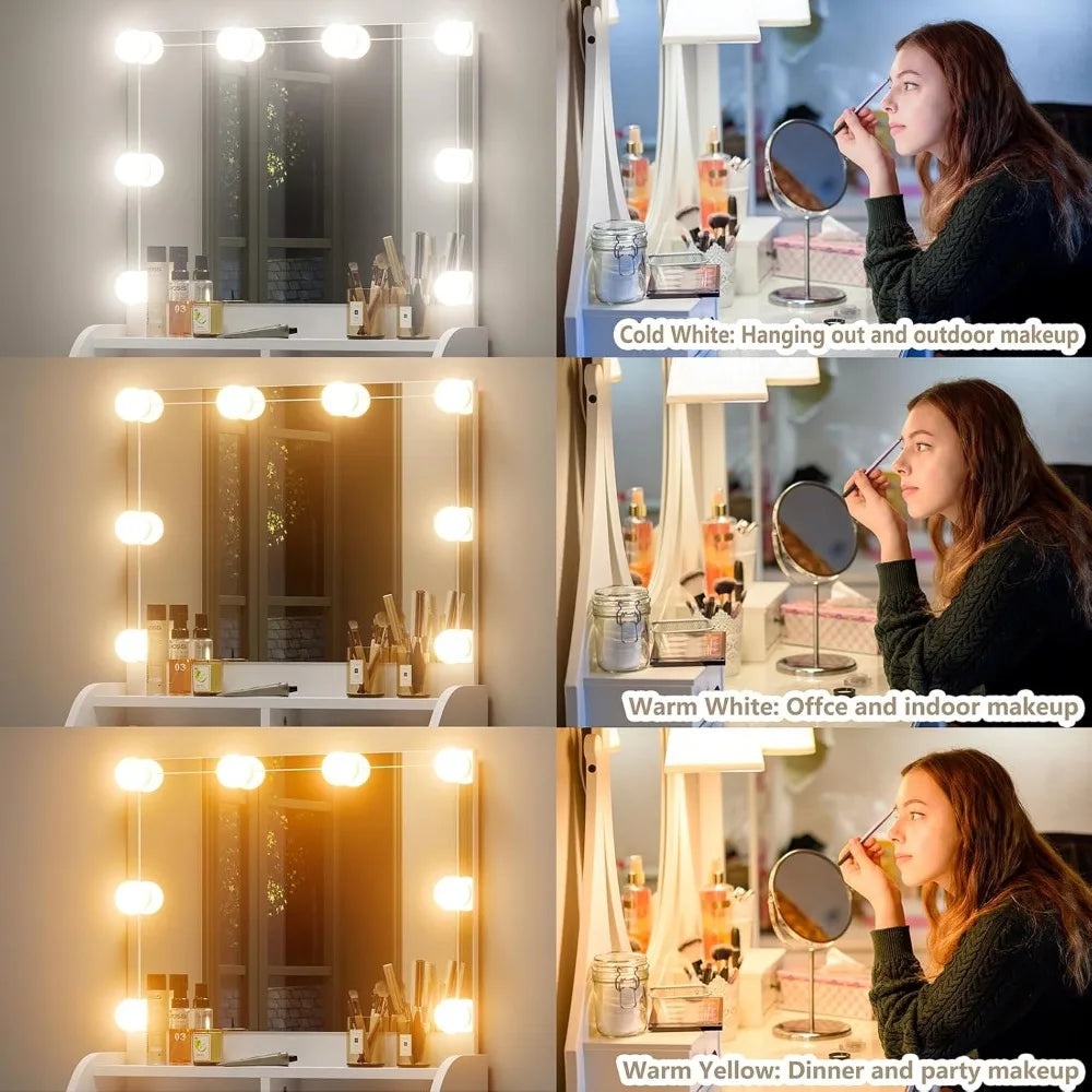 Illuminated Makeup Vanity Table with 23.6" Mirror, Storage, 3 Adjustable Light Modes