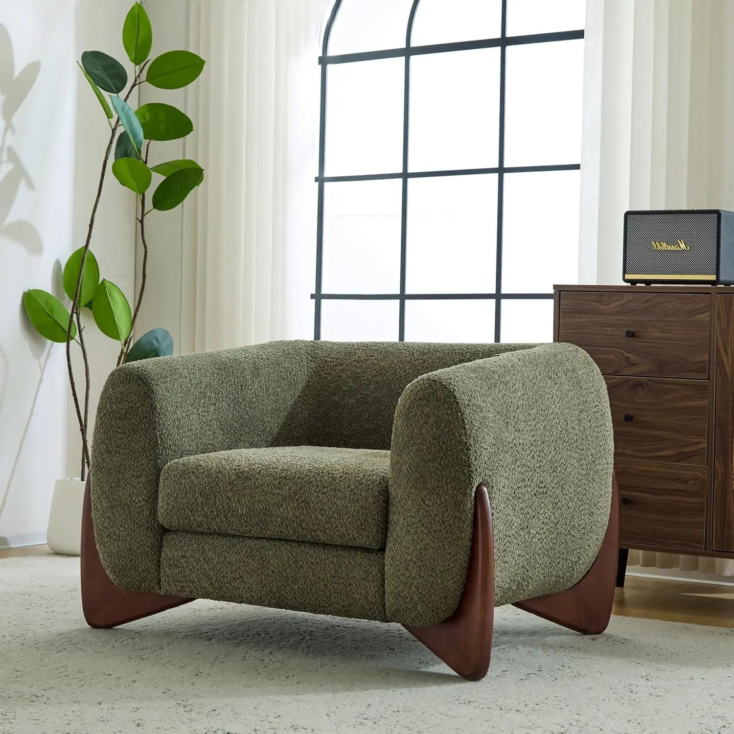 Holly Modern Boucle Fabric Upholstered Club Chair for Living Room, Home Office, Apartment, Relaxing Chair with R