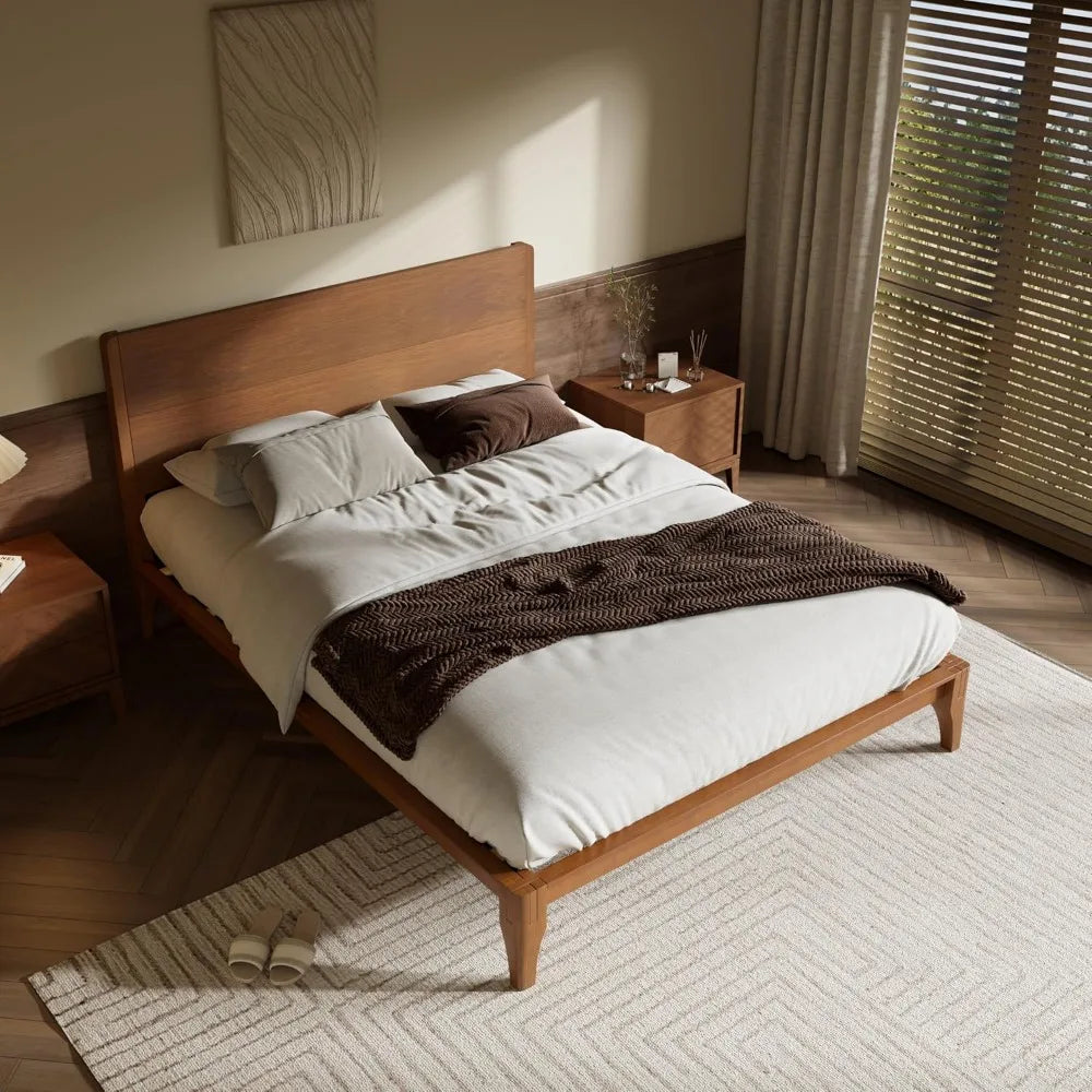 Full Size Bamboo Platform Bed, with Tall Headboard