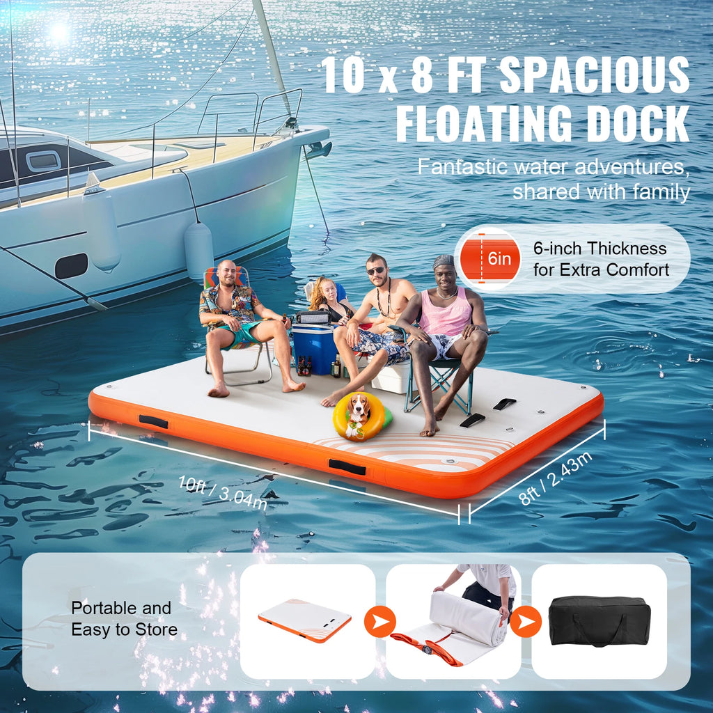 Inflatable Floating Dock/ Non-Slip Dock Mat with Detachable Ladder/ Floating Platform Island Raft for Pool