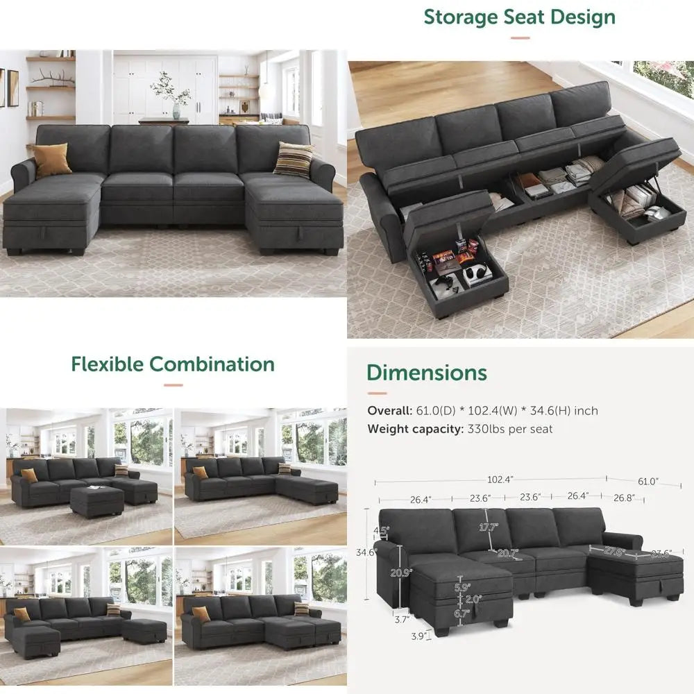 U-Shaped Sectional Sofa with Storage and Reversible Chaise