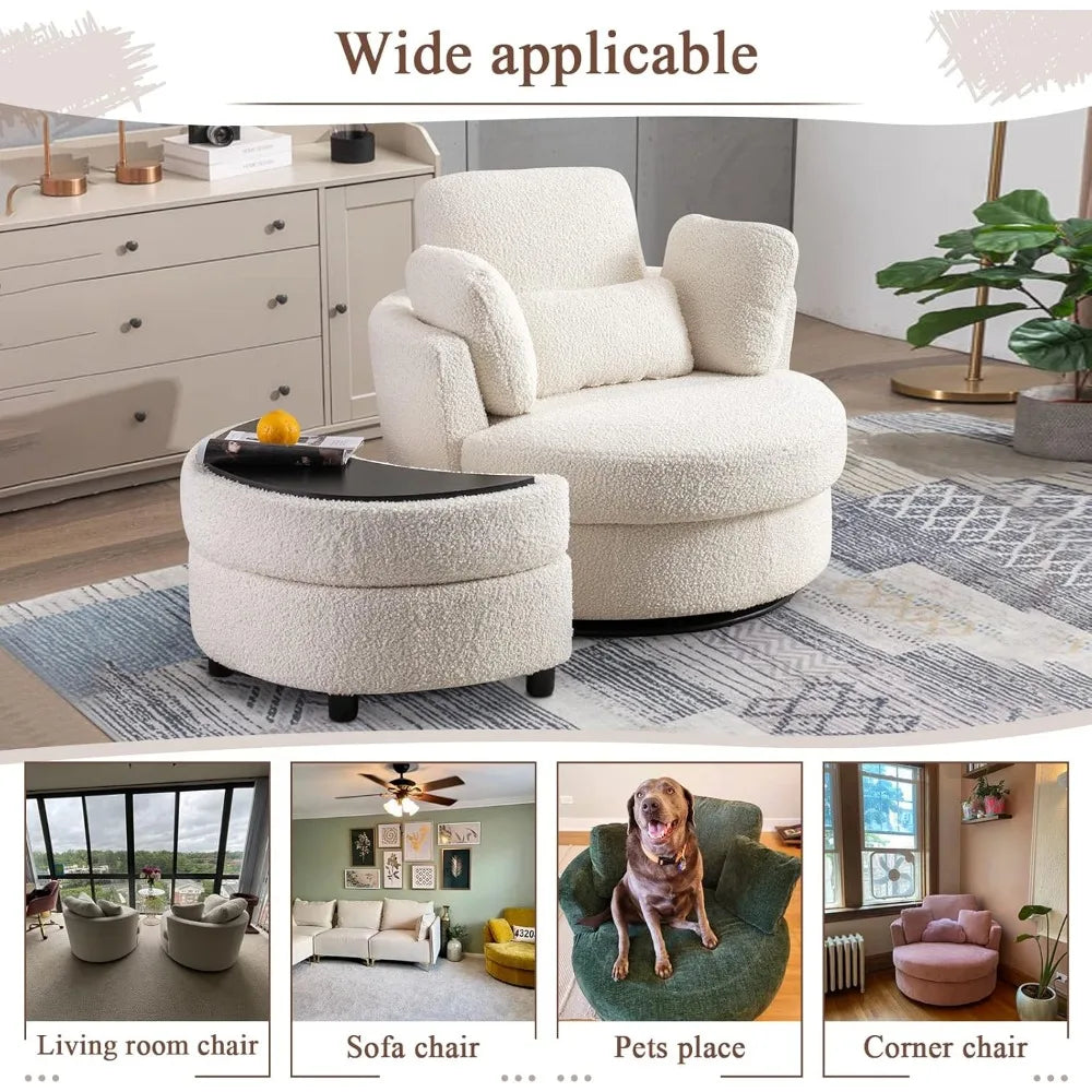Chair and A Half with Ottoman, 360° Swivel Accent Barrel Chair