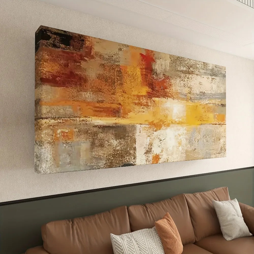 Modern horizontal abstract art deco canvas poster with 1.5 inch thick wood frame, interior trim