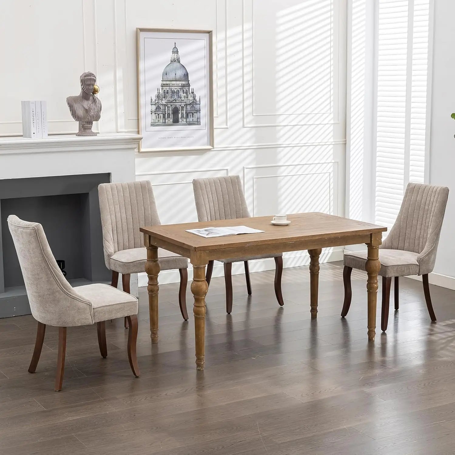 Beige Mid Century Dining Chairs Set of 4, Modern Kitchen & Dining Room Chairs Set of 4, Fabric Upholstered Kitchen Chairs