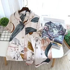 Spring and Autumn Women's Pajama Set 100%/ Cotton Crepe Long Sleeved Pants/ Two Piece/ Cute and Sweet Set Ladies