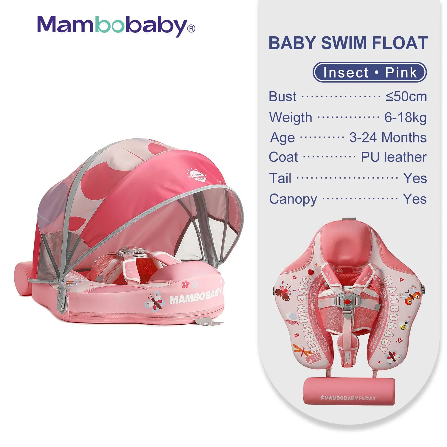 Animal Float/ Non-Inflatable Safe Solid Core Baby Swimming Buoy Water Trainer/ Infant Pool Swim Ring with Canopy