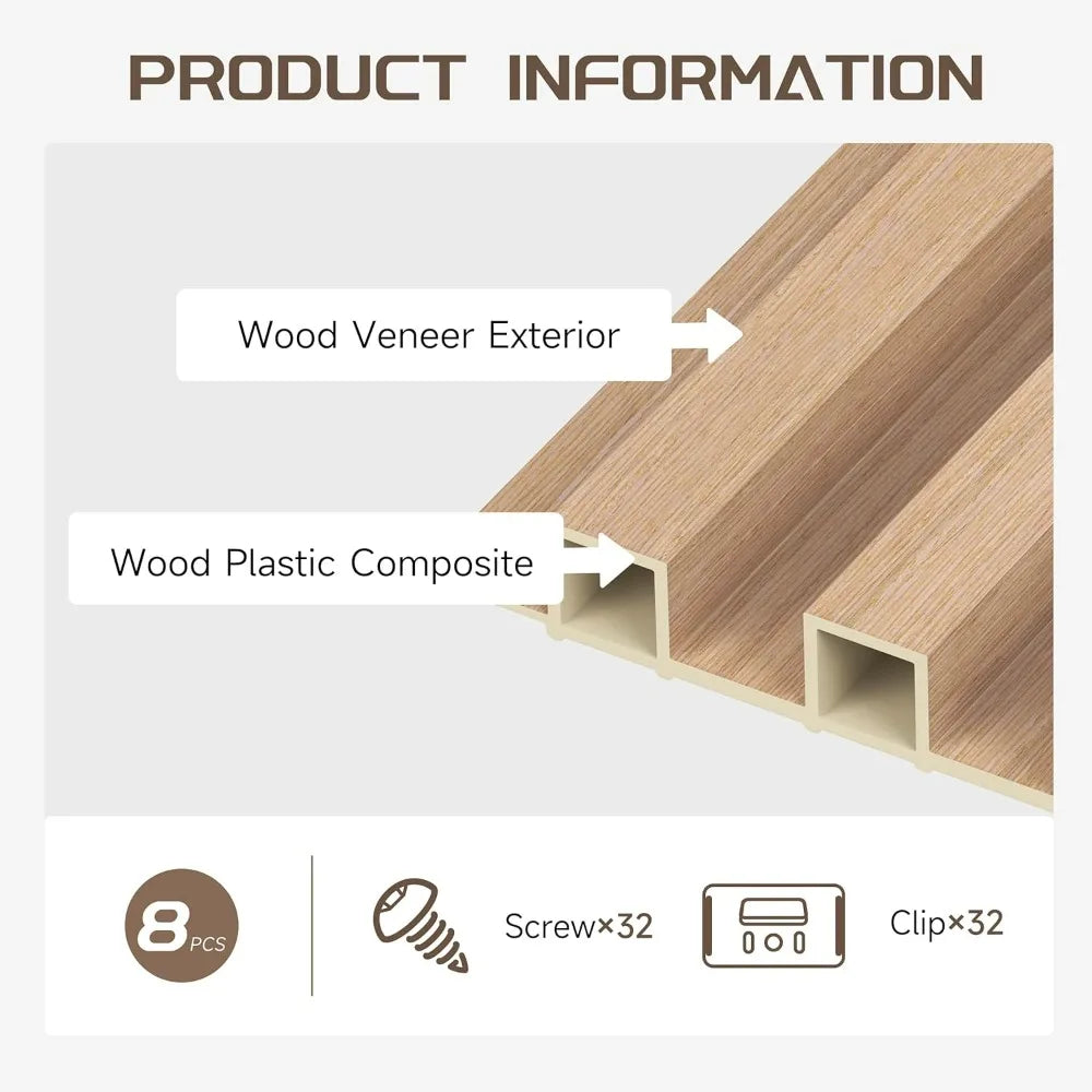 8-Piece Slat Wall Panel Set, 95x6 inches Accent Wood Slats for Wall and Ceiling, Acoustic Interior Wall Panels with Modern Design