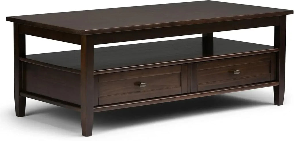 XMSJ.Warm Shaker SOLID WOOD 48 inch Wide Rectangle Rustic Coffee Table in Tobacco Brown, for the Living Room and Family Room