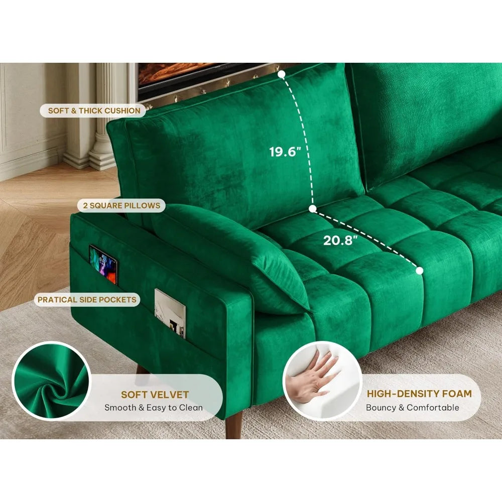 67" Loveseat Sofa, Velvet Fabric Sofa Couch for Small Space, Modern Loveseat with Button Tufted Seat and Side Storage Pockets