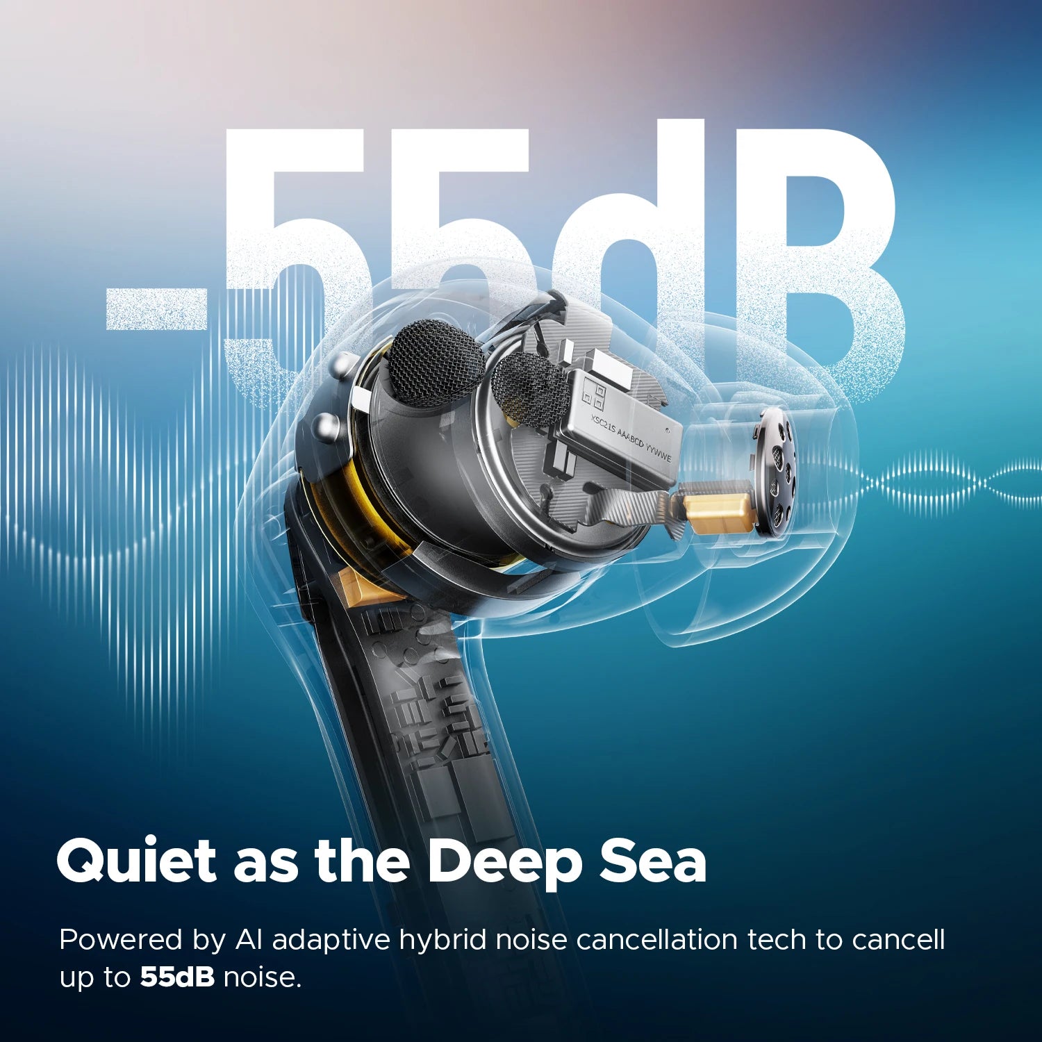 Air5 Pro Wireless Earphones 55 dB Adaptive Hybrid ANC Bluetooth 5.4 Earbuds, Hi-Res LDAC Apt X Lossless,6 Mics AI ENC