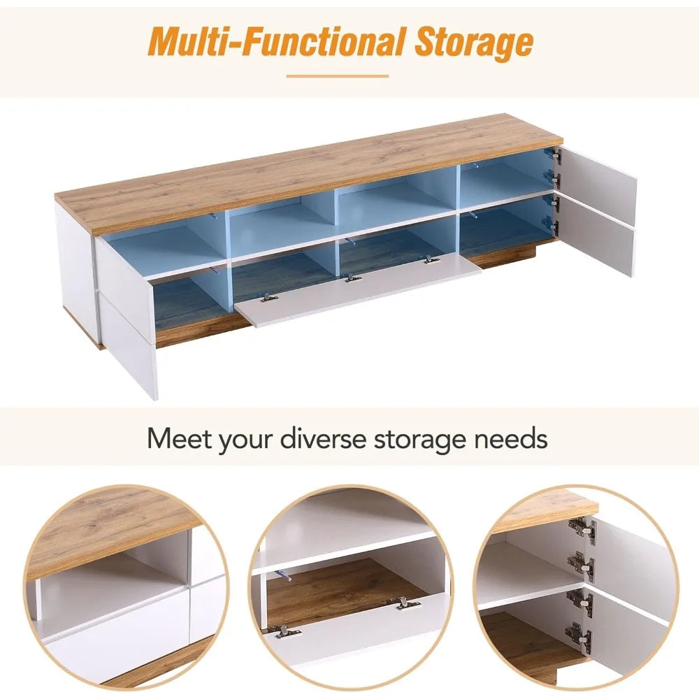 Modern Wood TV Stand w/ Cabinets & Open Shelves, Entertainment Center for All TVs