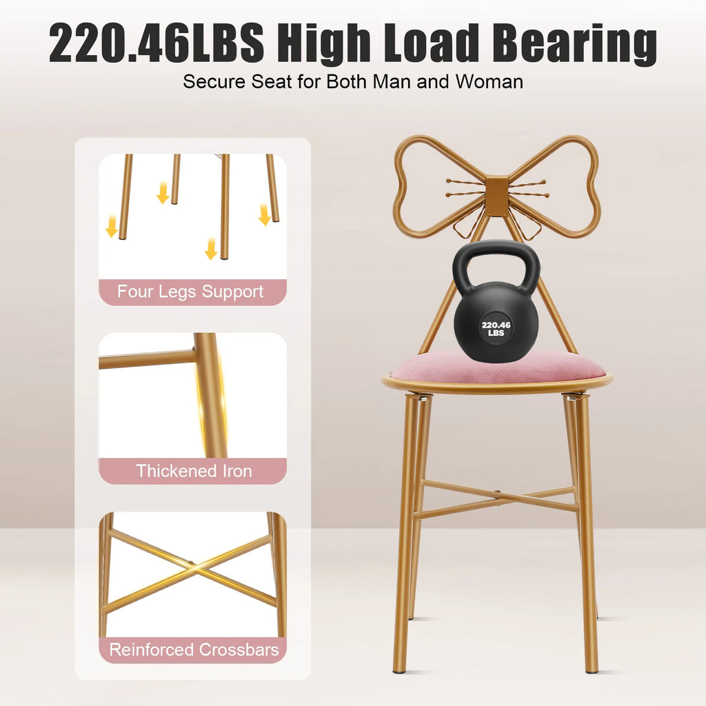 Deep Pink Makeup and Dressing Chair with Bow Shaped Backrest for Restaurants, Nail Salons/Parties
