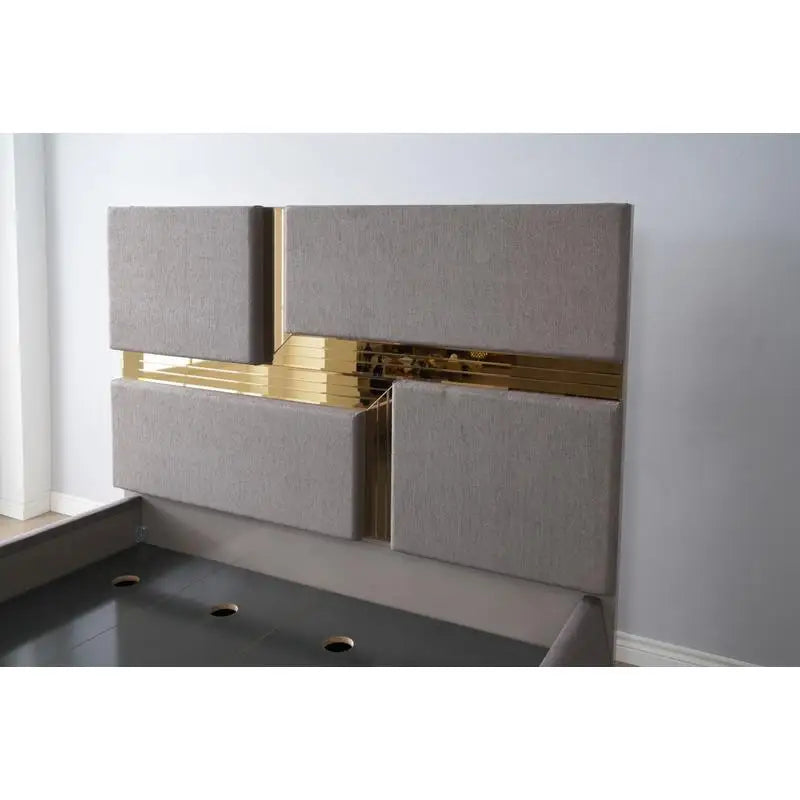 4-Piece Queen Bedroom Set in Gray, Wood Construction with Gold Accents
