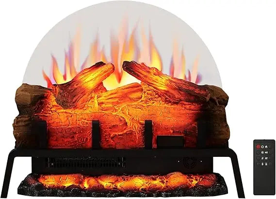 24-Inch Freestanding Electric Fireplace with Log Set, Adjustable 750W to 1500W Heat, 6 Flame Colors and 5 Brightness