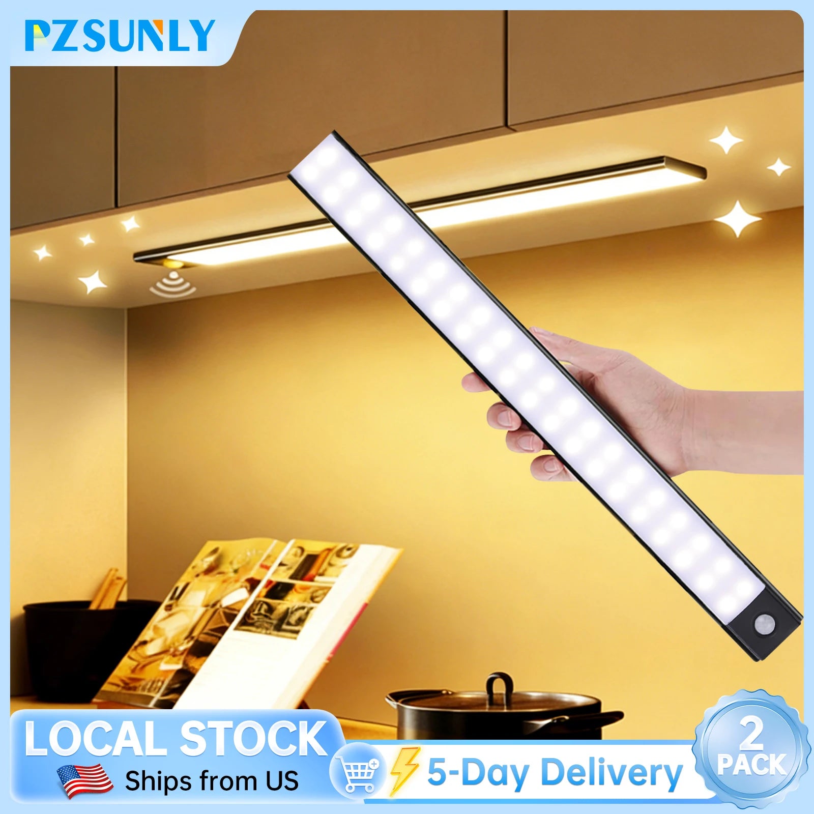 LED Night Light Motion Sensor Lights/ Wireless Rechargeable Closet /Kitchen/ Bedroom Sensor Light/ Cabinet /Stair Light/ 2Pieces