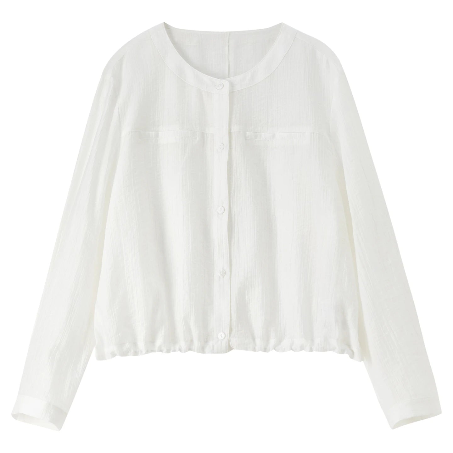 SENTUBILA Women's Oversized Lyocell Shirt 2026 Spring Summer Round Neck Long Sleeve Drawstring Sheer Casual Top 161WB5014