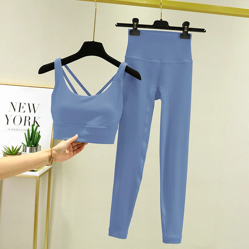 TRY TO BN Women's Tracksuit Yoga Set Fitness Leggings/ Sports Bra/ Naked Sportwear Breathable Workout Two Pieces Suit Gym Clothes